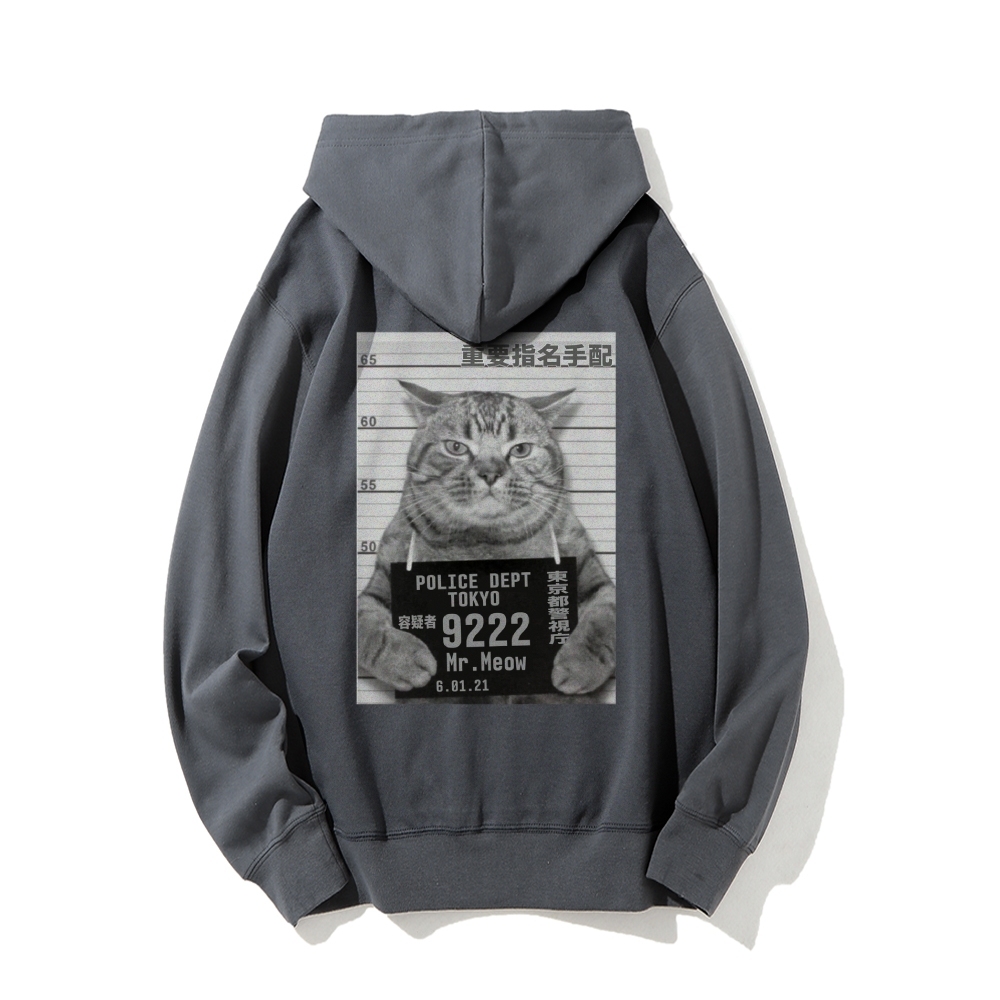 Cat Prisoner Printed Back Cotton Hoodie