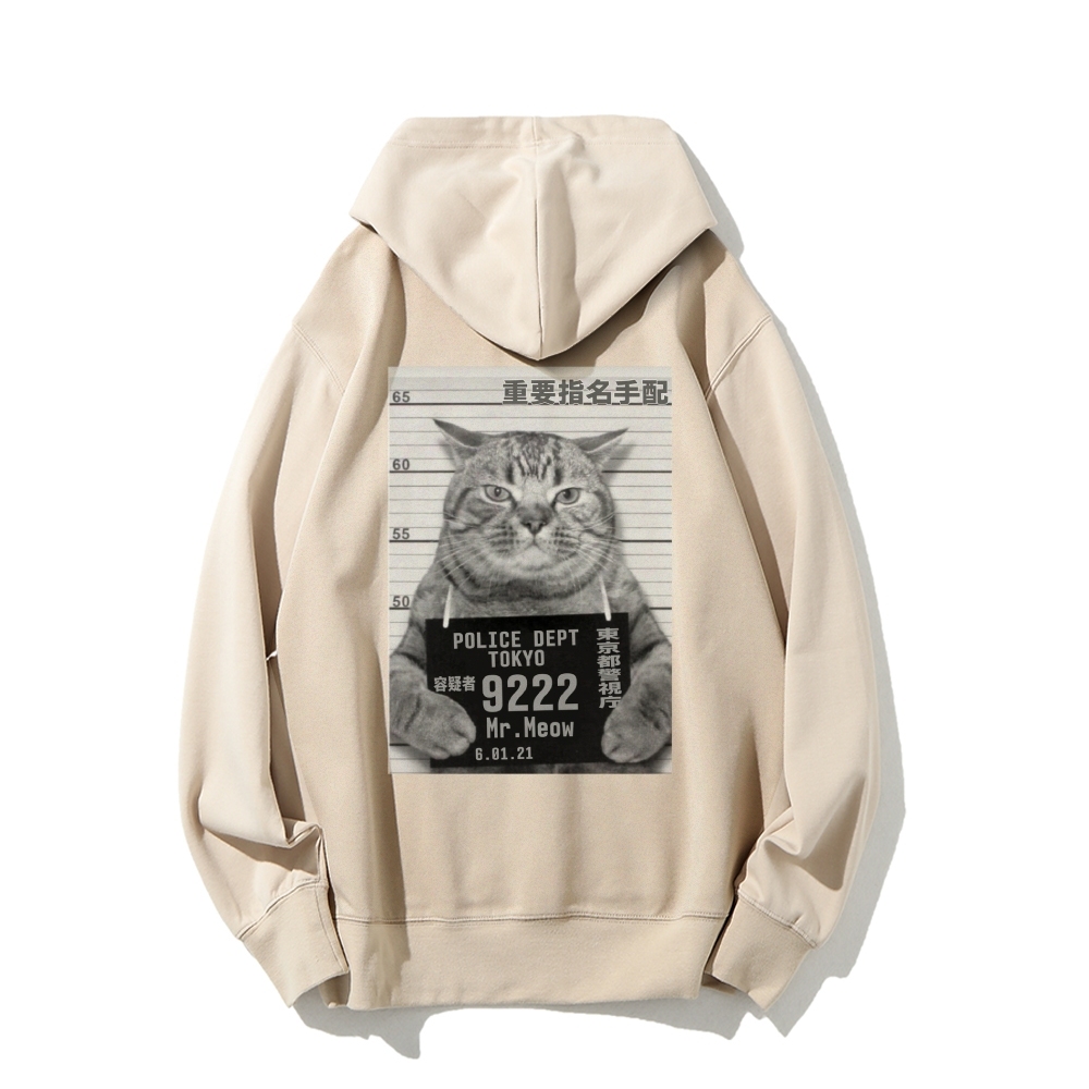 Cat Prisoner Printed Back Cotton Hoodie