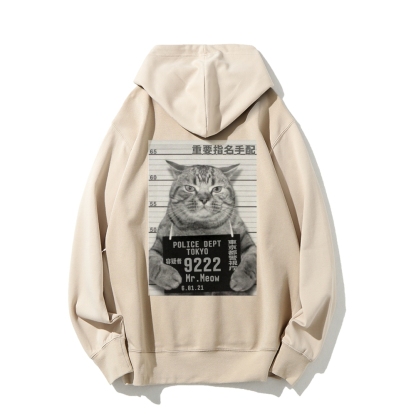 Cat Prisoner Printed Back Cotton Hoodie