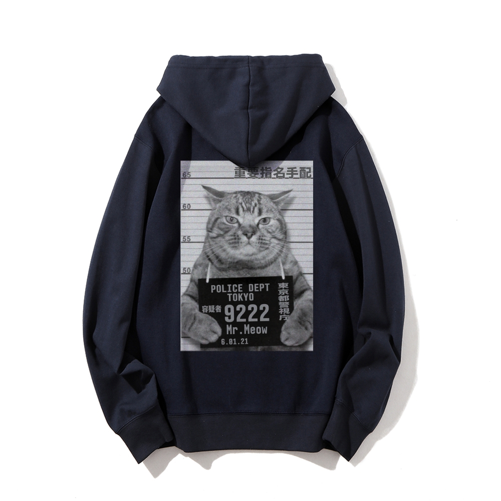 Cat Prisoner Printed Back Cotton Hoodie