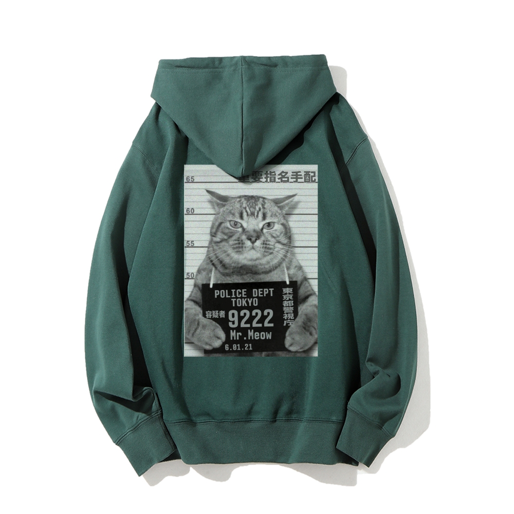 Cat Prisoner Printed Back Cotton Hoodie