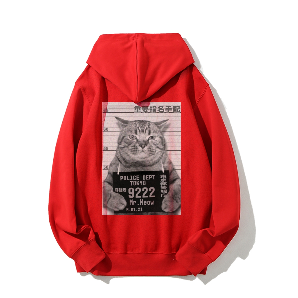 Cat Prisoner Printed Back Cotton Hoodie
