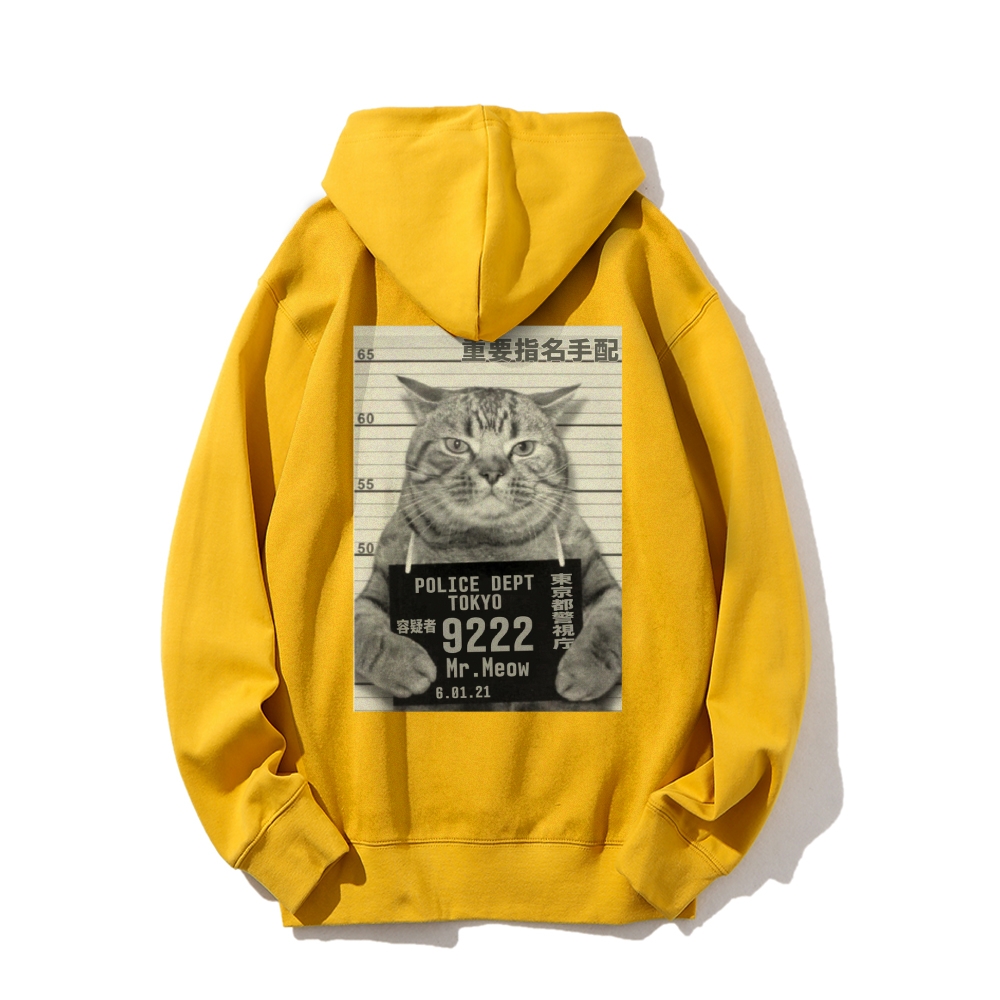 Cat Prisoner Printed Back Cotton Hoodie