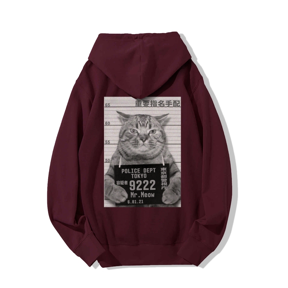 Cat Prisoner Printed Back Cotton Hoodie