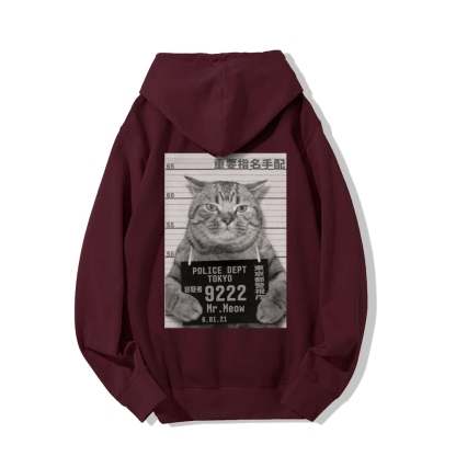 Cat Prisoner Printed Back Cotton Hoodie