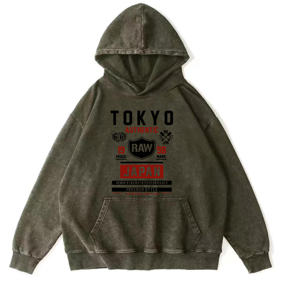 Retro Style Tokyo Text Vintage Washed Hoodie-Zazasy