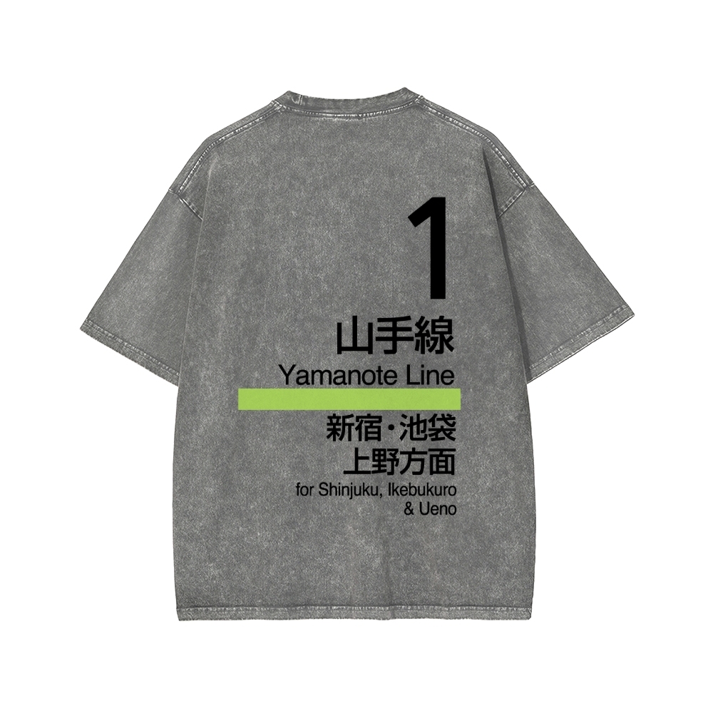Yamanote Line Front And Back Printing Washed T-shirt