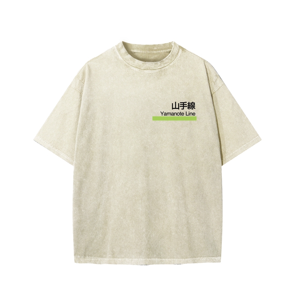 Yamanote Line Front And Back Printing Washed T-shirt