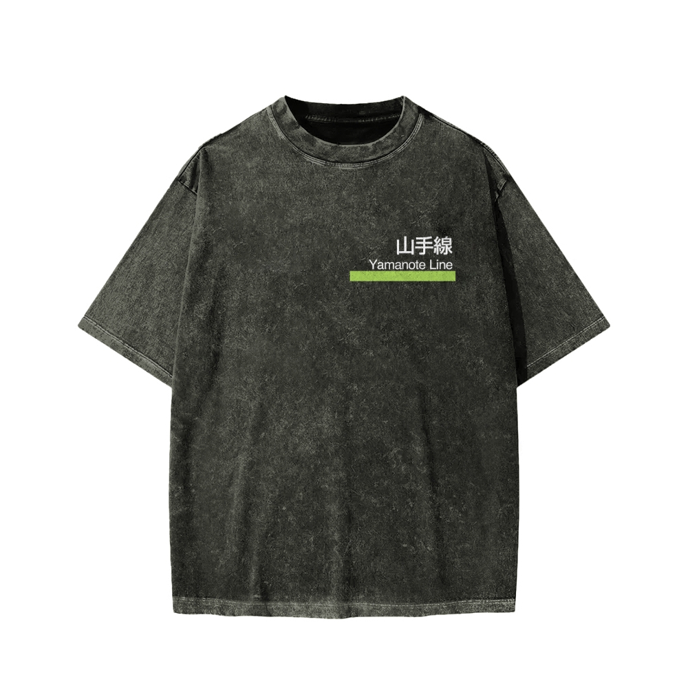 Yamanote Line Front And Back Printing Washed T-shirt