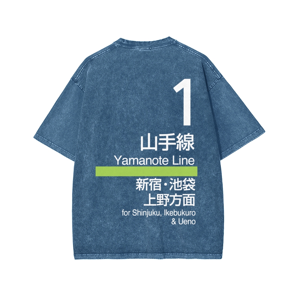 Yamanote Line Front And Back Printing Washed T-shirt