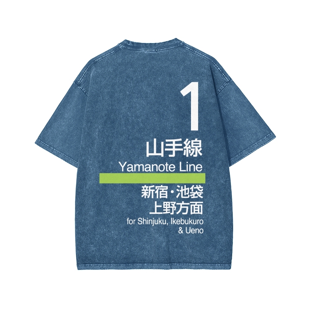 Yamanote Line Front And Back Printing Washed T-shirt
