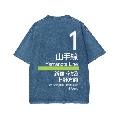 Yamanote Line Front And Back Printing Washed T-shirt