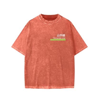 Yamanote Line Front And Back Printing Washed T-shirt