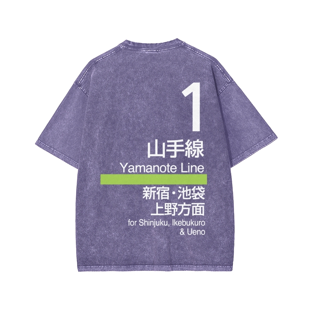 Yamanote Line Front And Back Printing Washed T-shirt