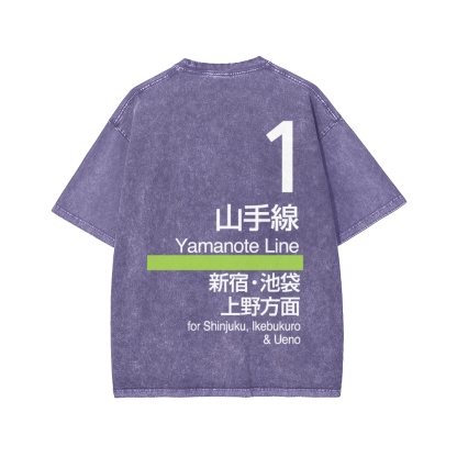 Yamanote Line Front And Back Printing Washed T-shirt