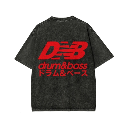 Drum And Bass Front And Back Printing Washed T-shirt