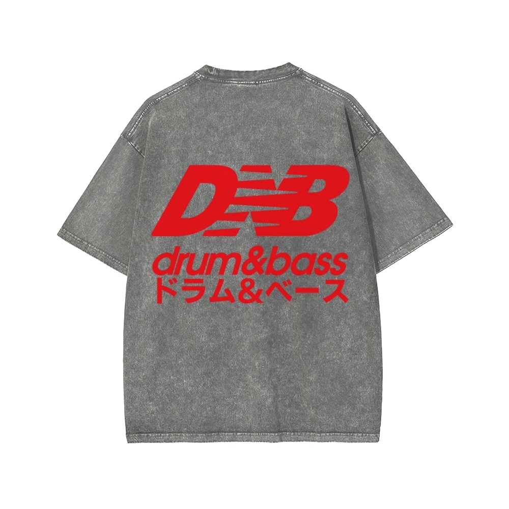 Drum And Bass Front And Back Printing Washed T-shirt