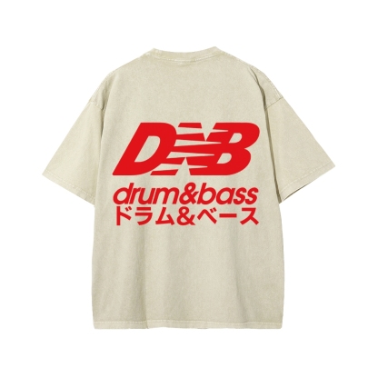 Drum And Bass Front And Back Printing Washed T-shirt