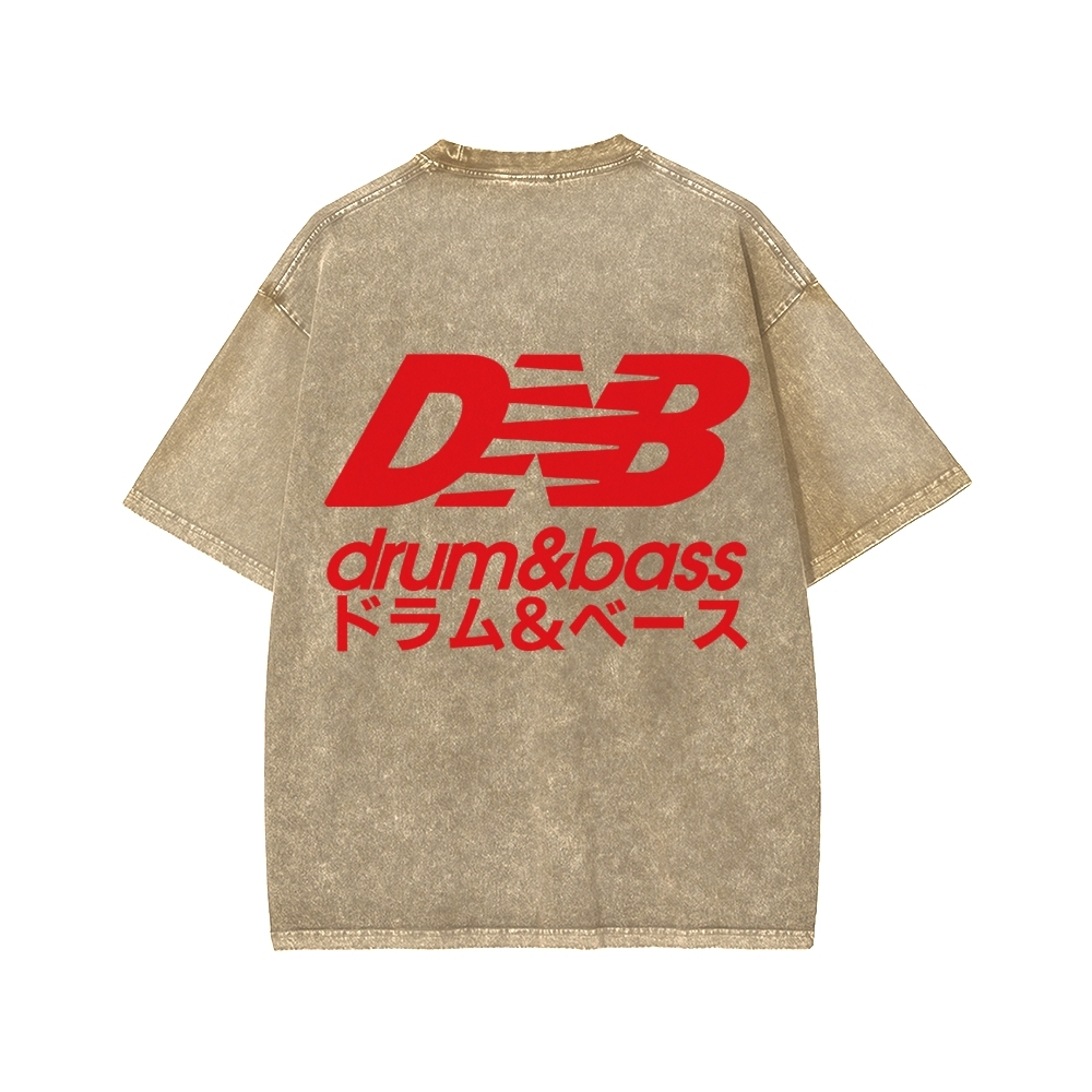 Drum And Bass Front And Back Printing Washed T-shirt