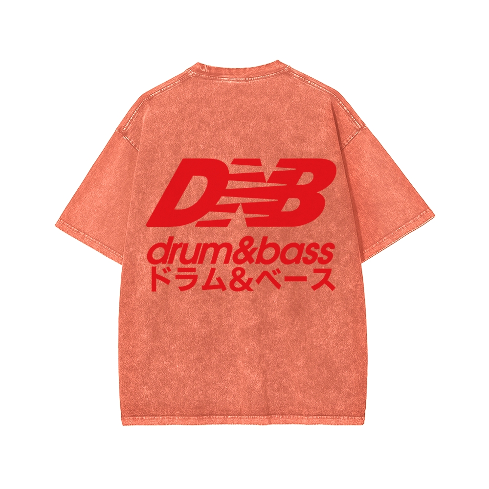 Drum And Bass Front And Back Printing Washed T-shirt