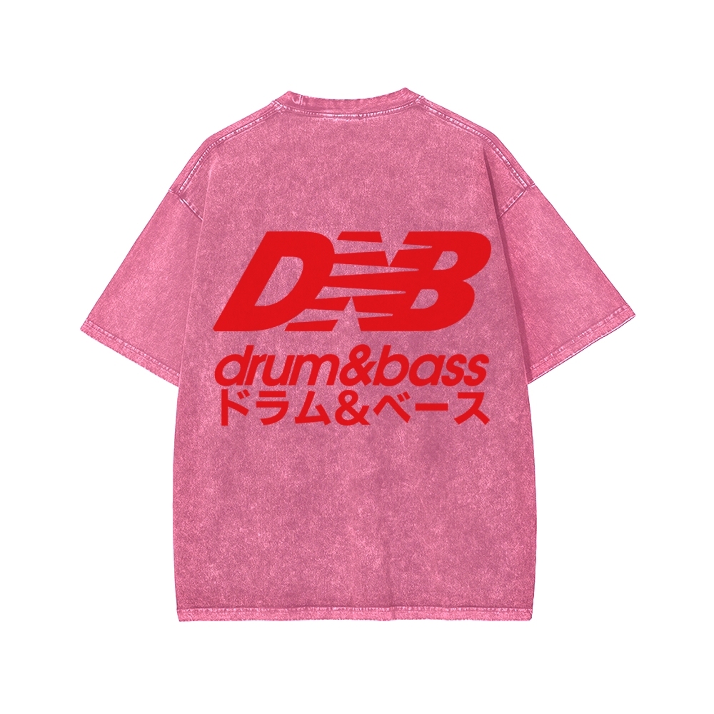 Drum And Bass Front And Back Printing Washed T-shirt