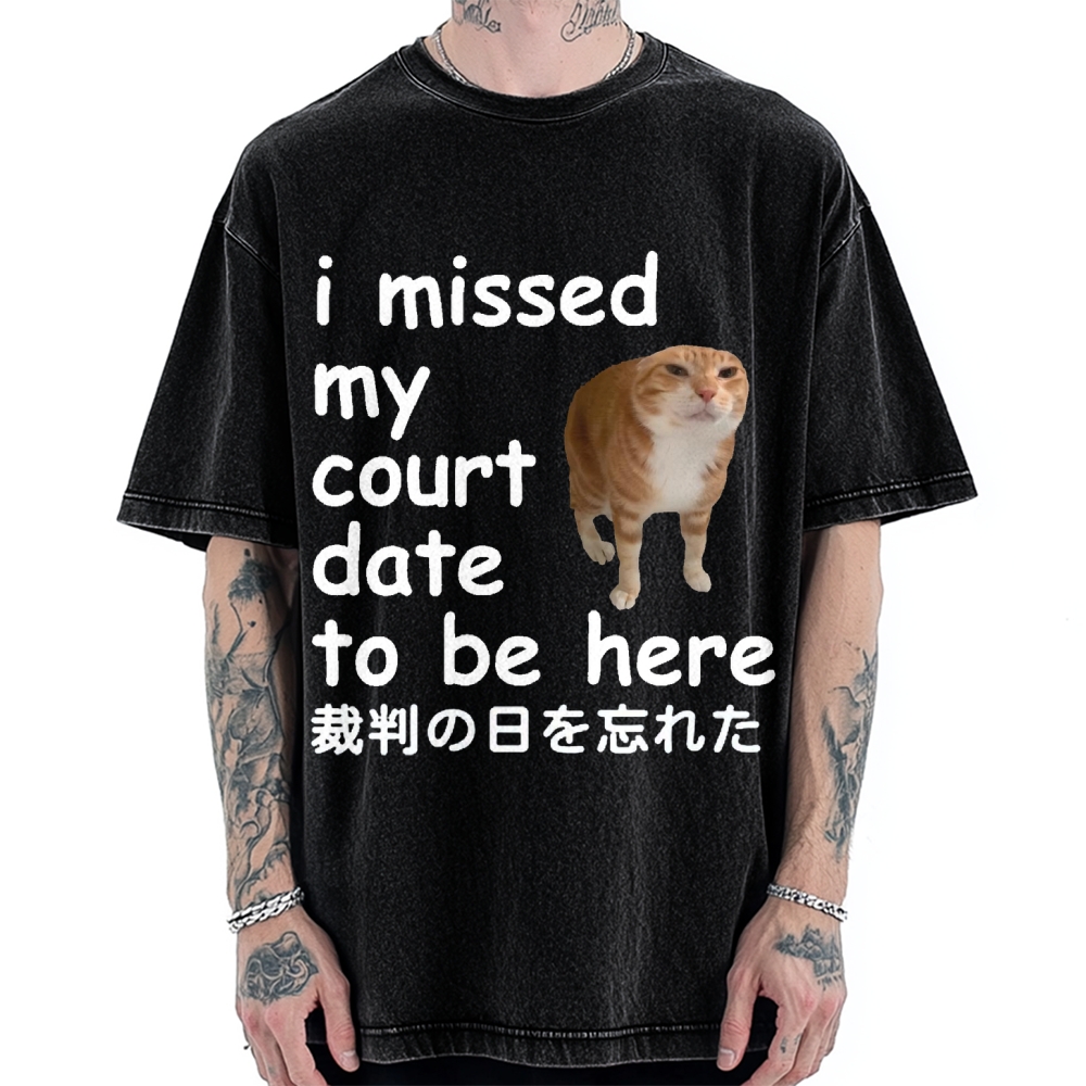 I Missed My Court Date to Be Here Funny Cat Meme Vintage Washed T-shirt