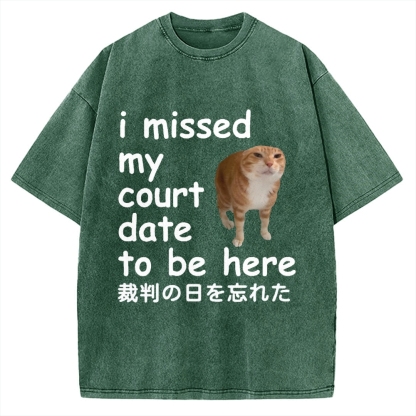I Missed My Court Date to Be Here Funny Cat Meme Vintage Washed T-shirt