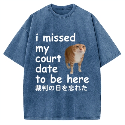 I Missed My Court Date to Be Here Funny Cat Meme Vintage Washed T-shirt