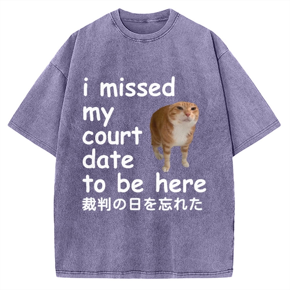I Missed My Court Date to Be Here Funny Cat Meme Vintage Washed T-shirt