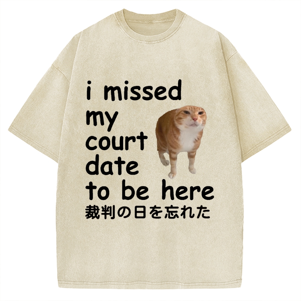 I Missed My Court Date to Be Here Funny Cat Meme Vintage Washed T-shirt