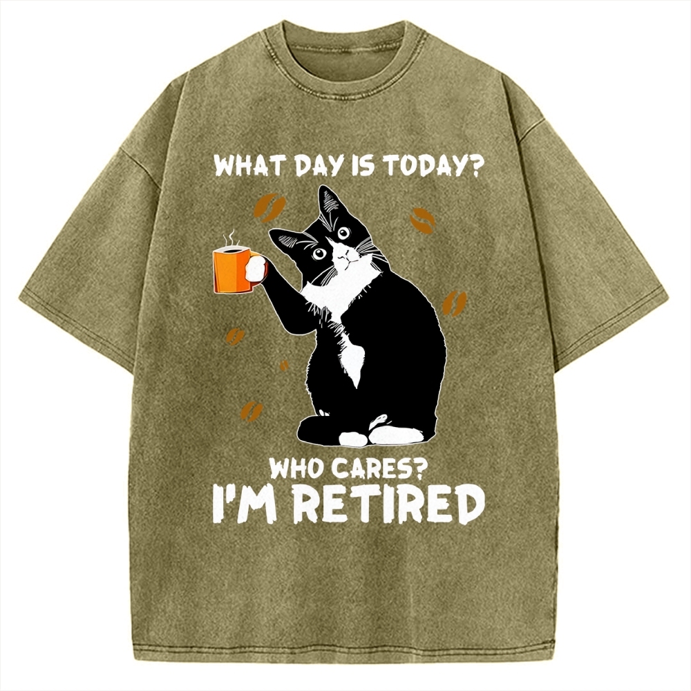 Retired Cat Vintage Washed T-shirt 