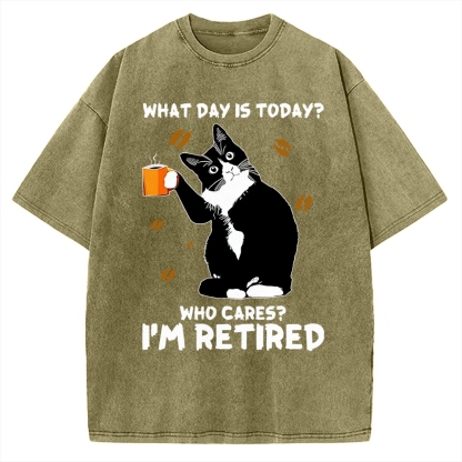 Retired Cat Vintage Washed T-shirt 