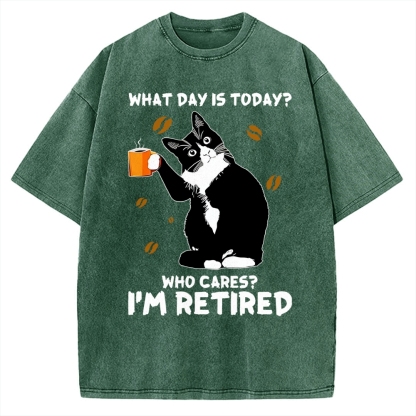 Retired Cat Vintage Washed T-shirt 