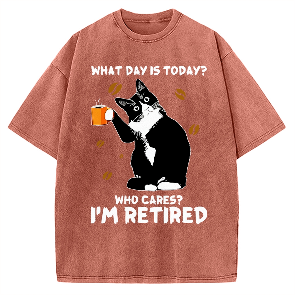 Retired Cat Vintage Washed T-shirt 