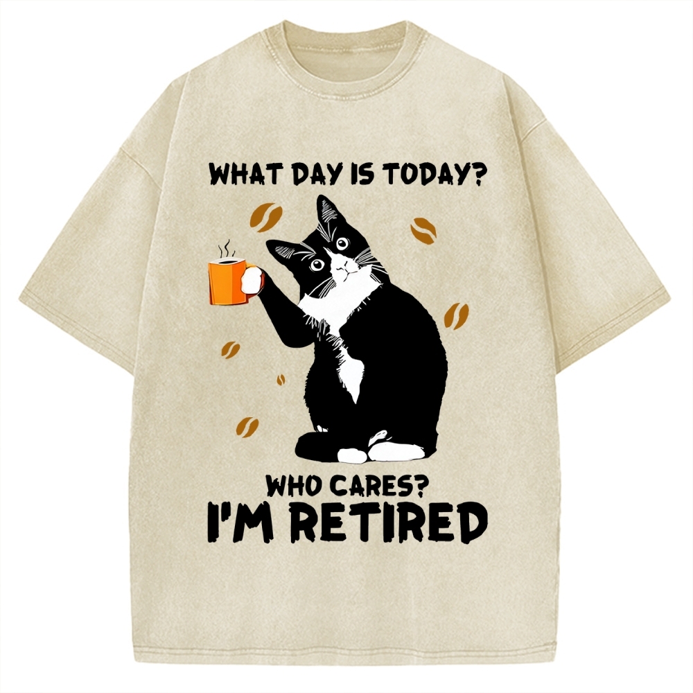Retired Cat Vintage Washed T-shirt 