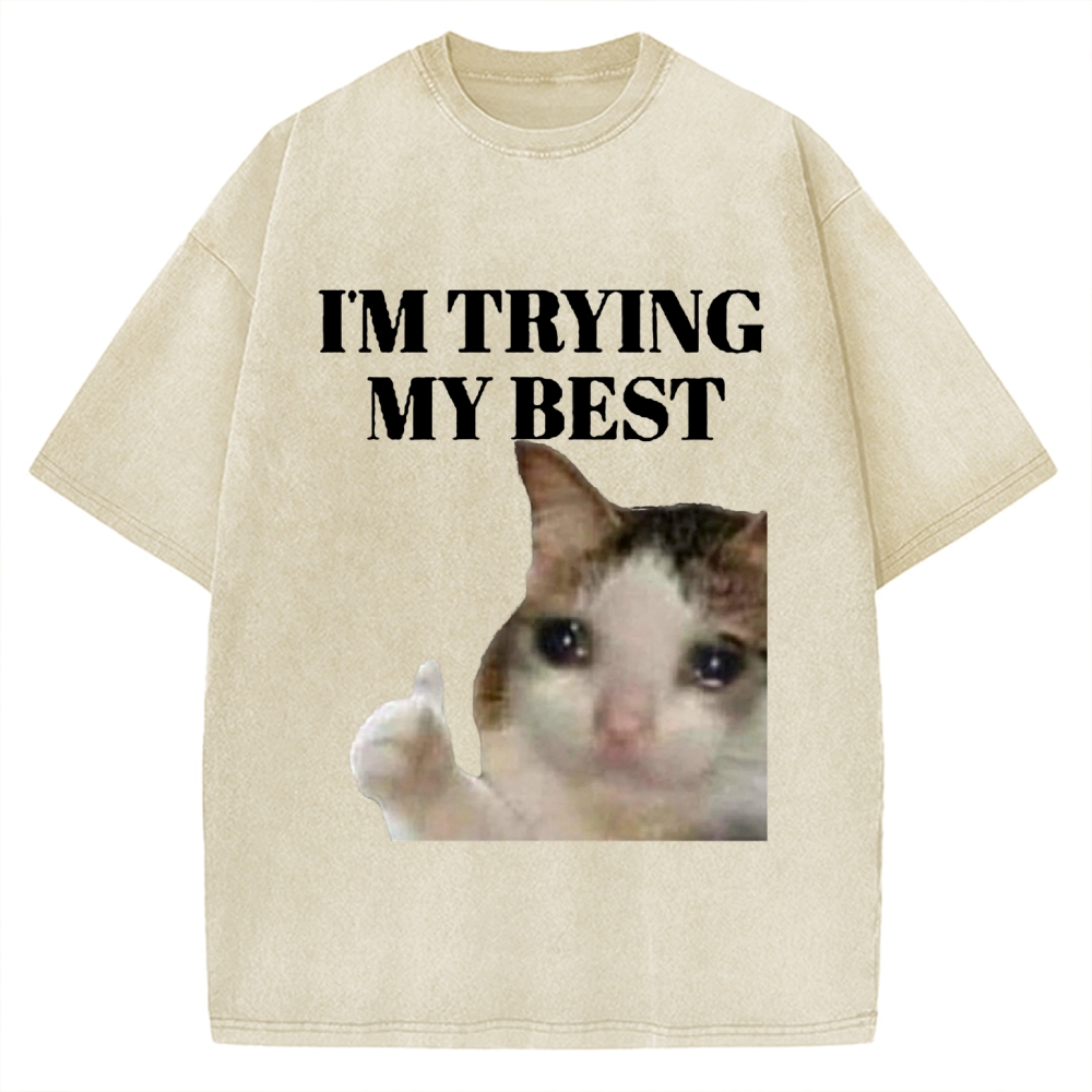 I'm Trying My Best Sad cat meme Vintage Washed T-shirt