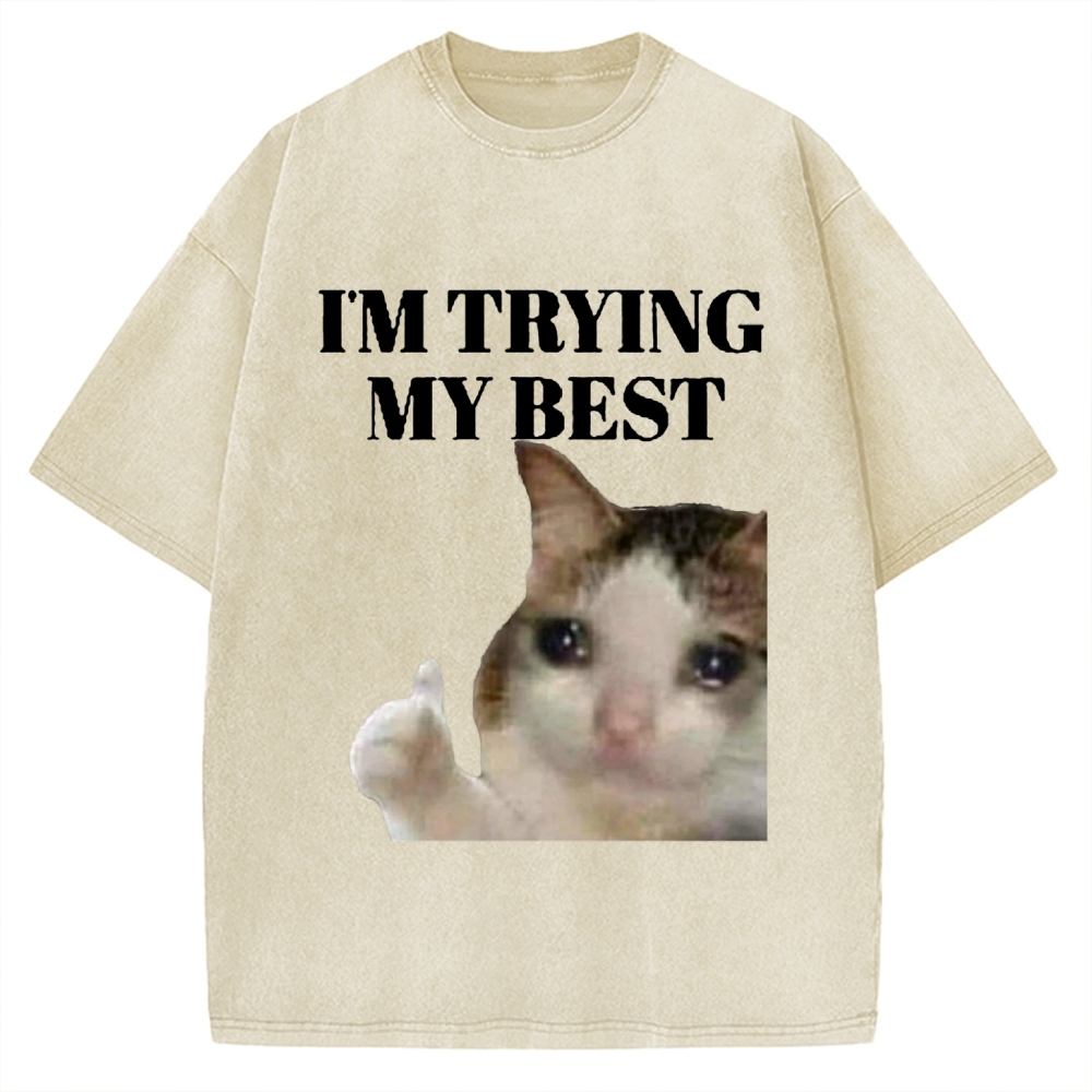 I'm Trying My Best Sad cat meme Vintage Washed T-shirt