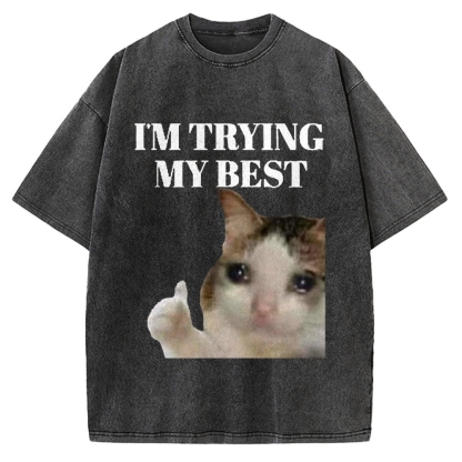 I'm Trying My Best Sad cat meme Vintage Washed T-shirt