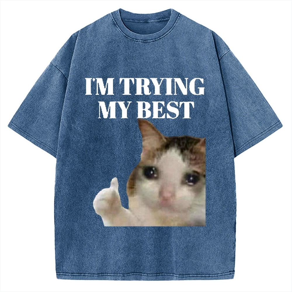 I'm Trying My Best Sad cat meme Vintage Washed T-shirt