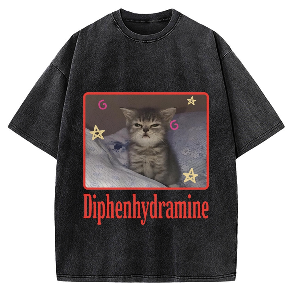 Diphenhydramine Cat Funny Vintage Washed T-shirt