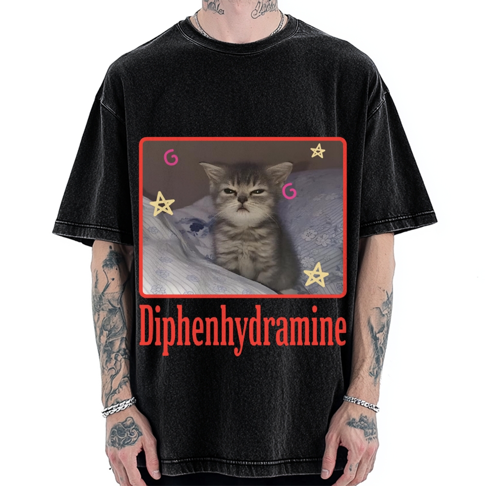Diphenhydramine Cat Funny Vintage Washed T-shirt