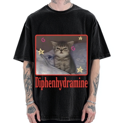 Diphenhydramine Cat Funny Vintage Washed T-shirt