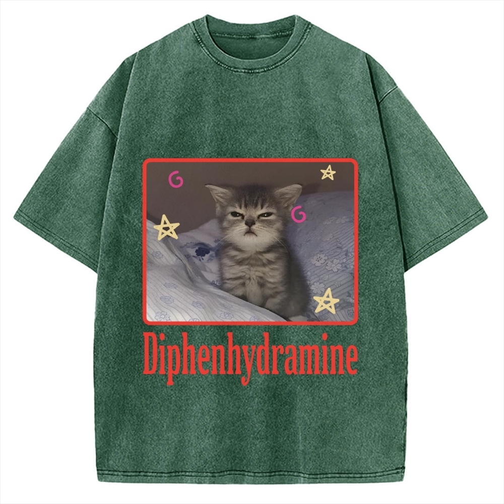 Diphenhydramine Cat Funny Vintage Washed T-shirt