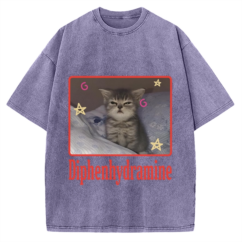 Diphenhydramine Cat Funny Vintage Washed T-shirt