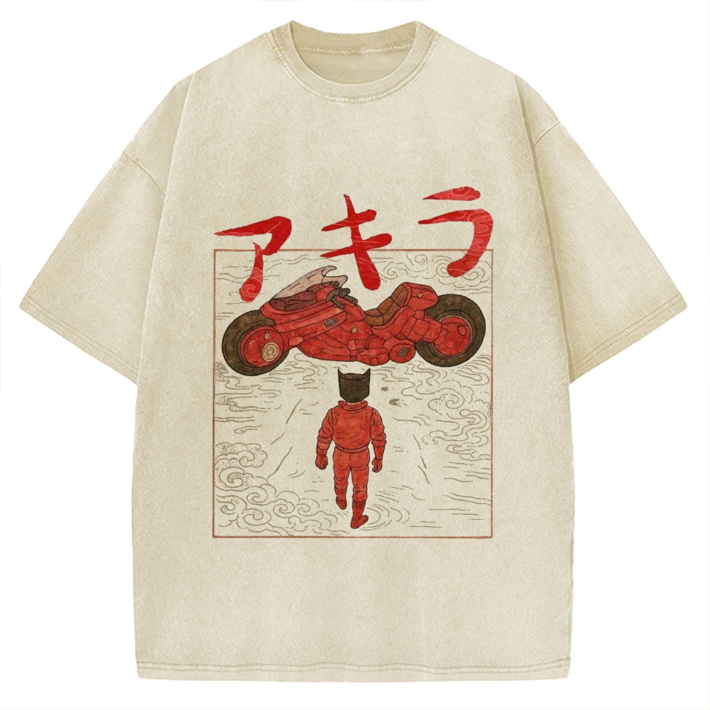 Neo Tokyo Cat Ukiyo-e Kawaii Japanese Vintage Washed T-shirt