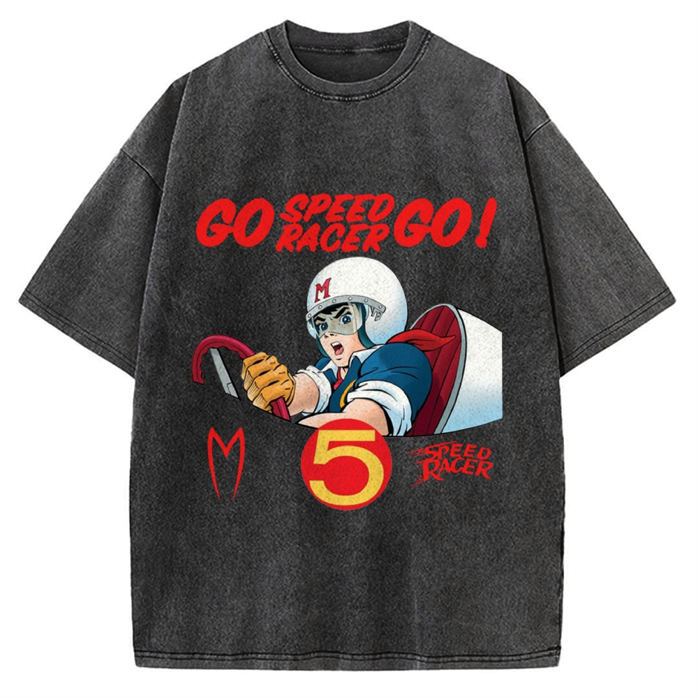 Japanese Anime Car Speed Racing Retro Vintage Washed T-shirt
