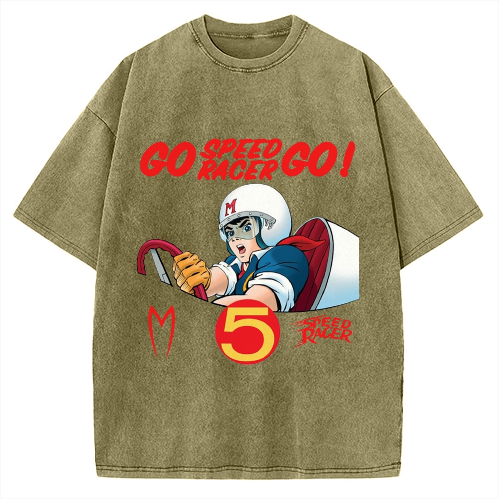 Japanese Anime Car Speed Racing Retro Vintage Washed T-shirt