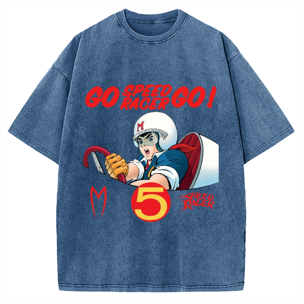 Japanese Anime Car Speed Racing Retro Vintage Washed T-shirt