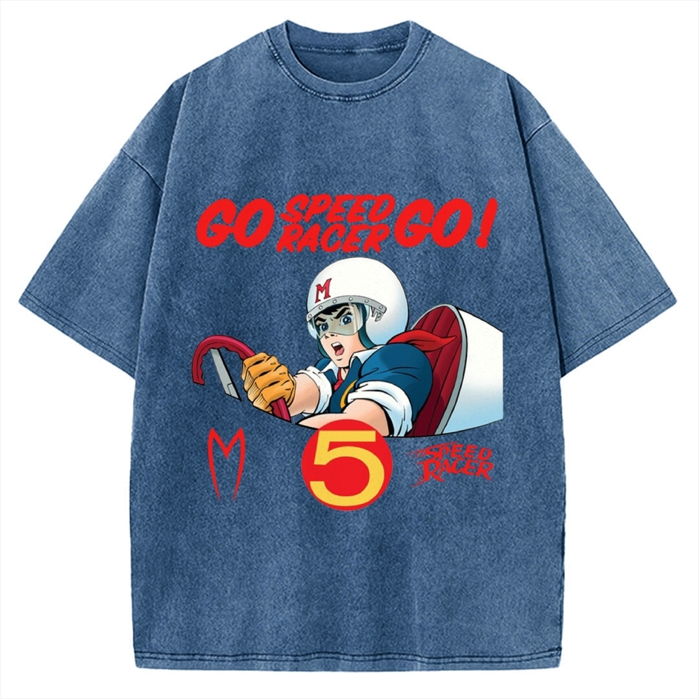 Japanese Anime Car Speed Racing Retro Vintage Washed T-shirt