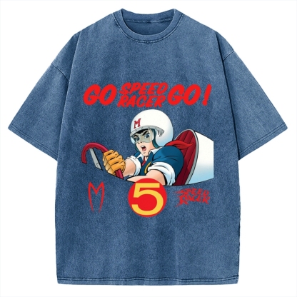 Japanese Anime Car Speed Racing Retro Vintage Washed T-shirt